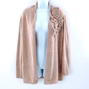 Cynthia Rowley Cardigan Sweater Tan Angora Blend Open Front Fuzzy Sz L